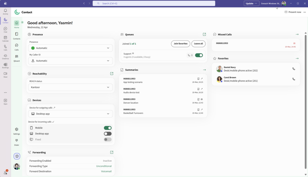 contact teams interface